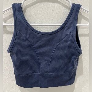 Blue Ribbed Workout Crop Top